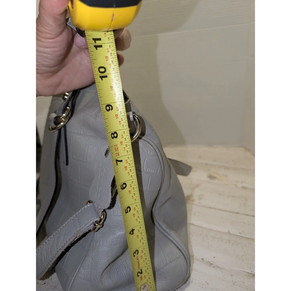 Kattee Crocodile Embossed Cowhide Leather Soft Gray Tote w/Gold Tone Hardware